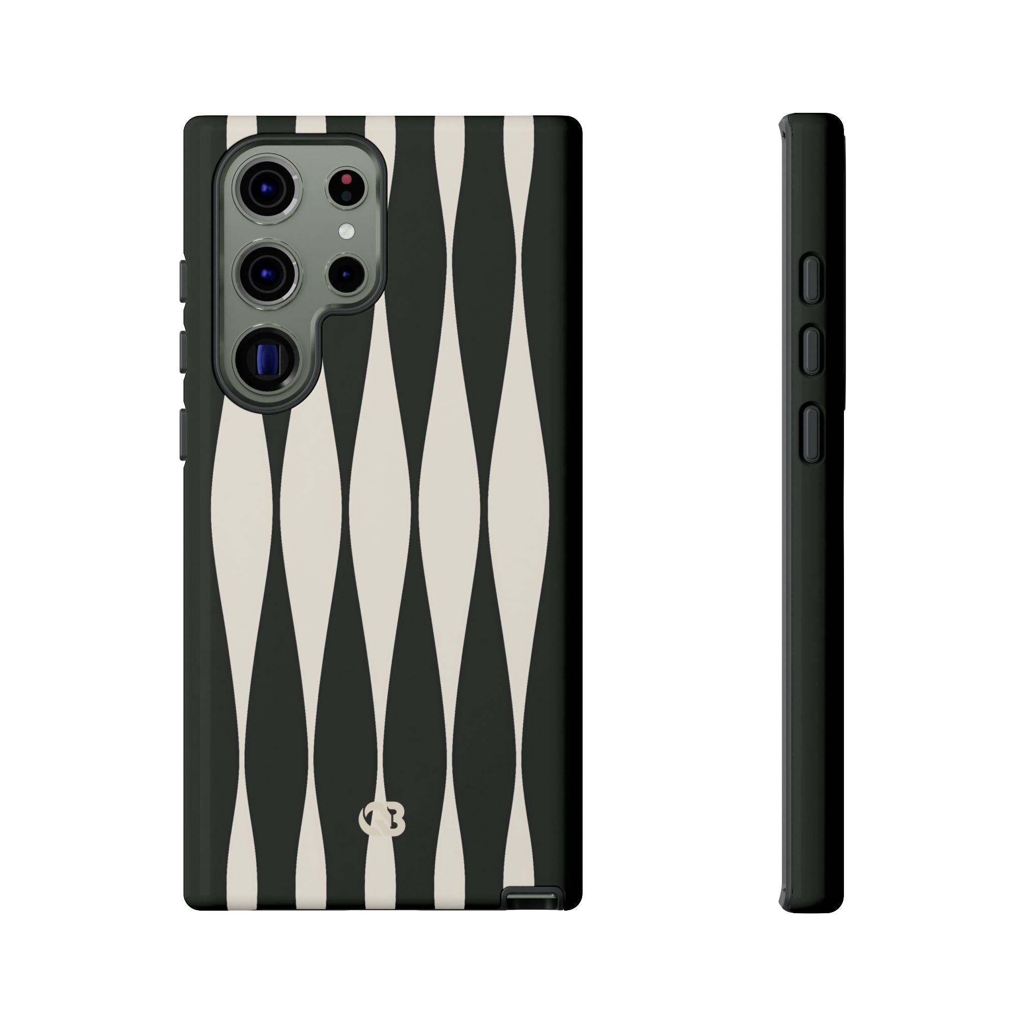 Black Tough Phone Case for Samsung - Ivory Spindle Grid