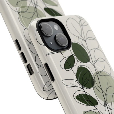 Green Tough 2.0 Magsafe Phone Case for iPhone - Muted Eucalyptus Sketch