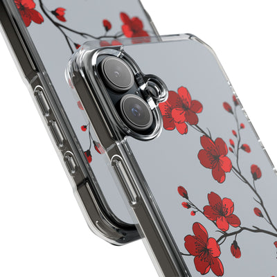 Grey Impact MagSafe Phone Case for iPhone - Crimson Blossom Onyx