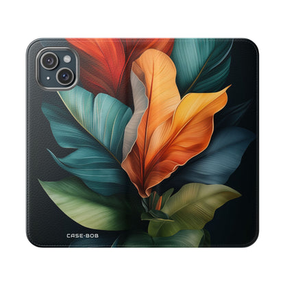 Tropical Ember Leaves - iPhone 15 Plus Case - Wallet