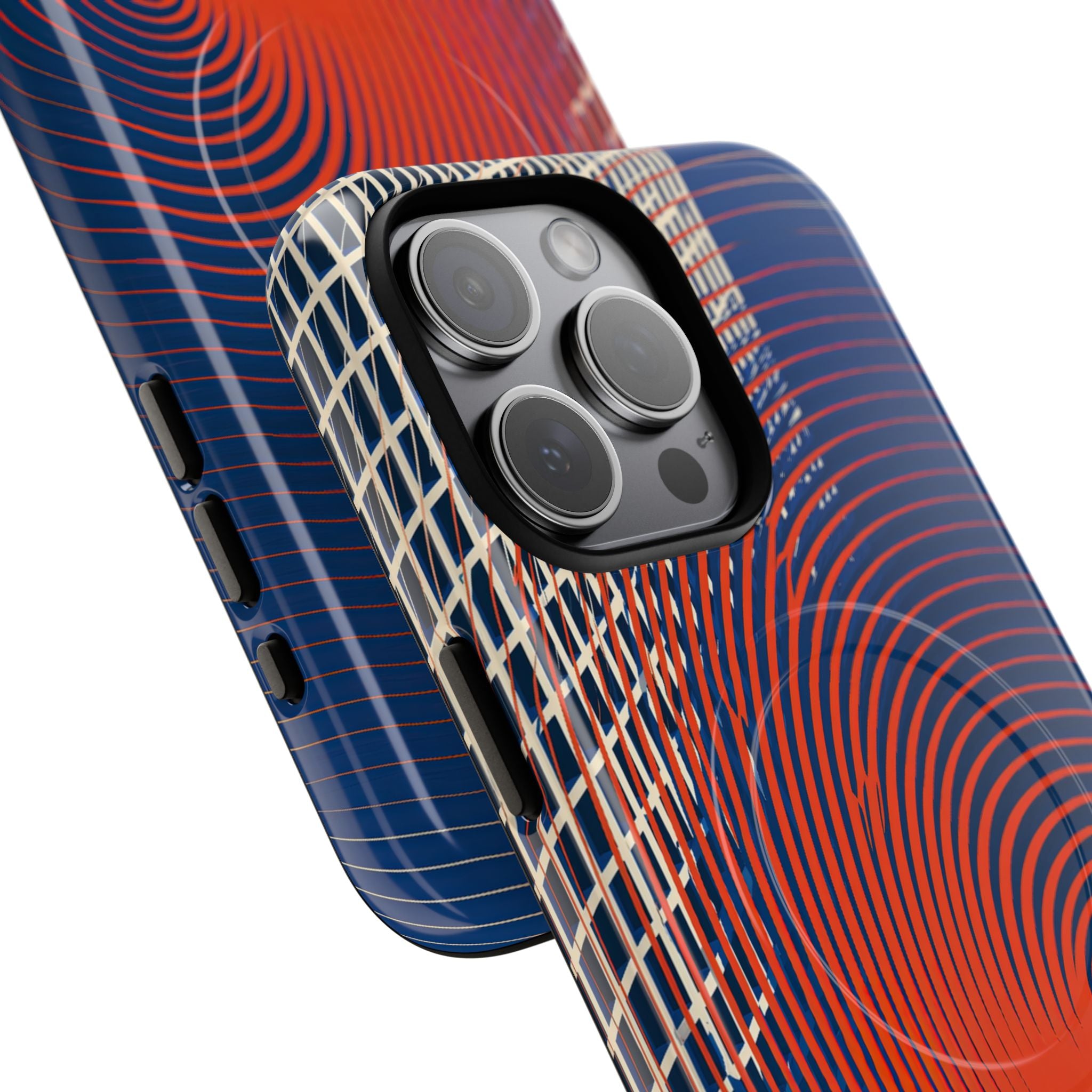 Blue Tough 2.0 Magsafe Phone Case for iPhone - Orange Orbit Grid