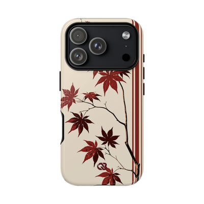 Red Tough Phone Case for iPhone - Crimson Momiji Stripe