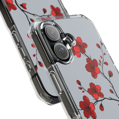 Grey Impact MagSafe Phone Case for iPhone - Crimson Blossom Onyx