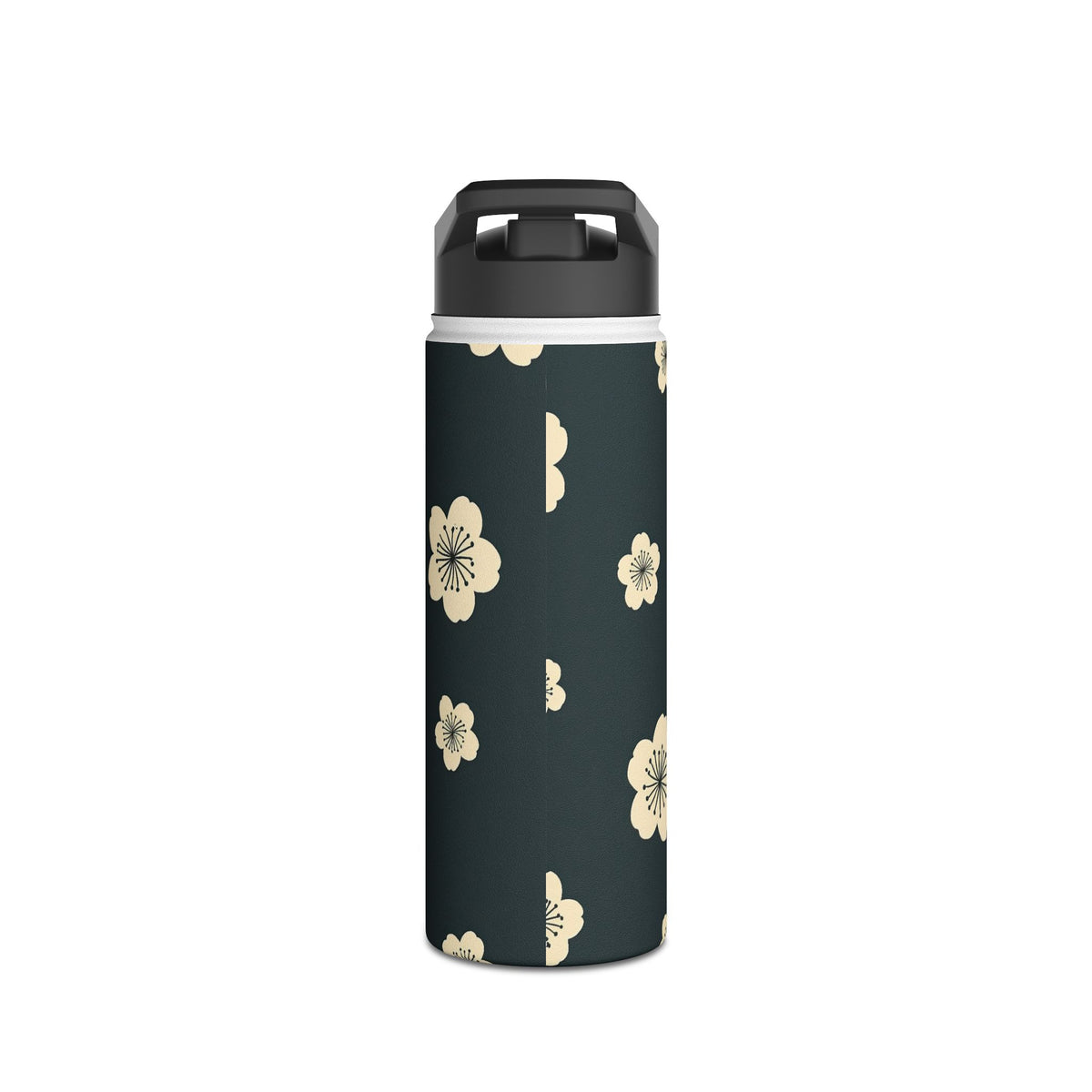 Midnight Sakura Bloom · Insulated Water Bottle · Black