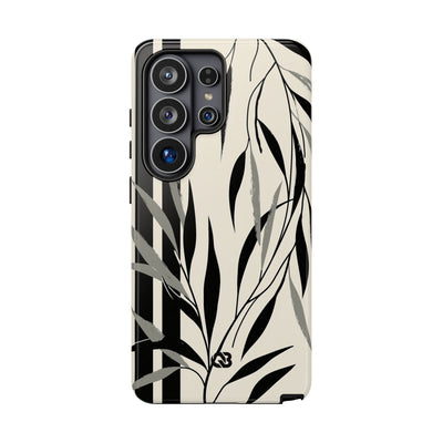 Beige Tough Phone Case for Samsung - Soot Leaf Sketch