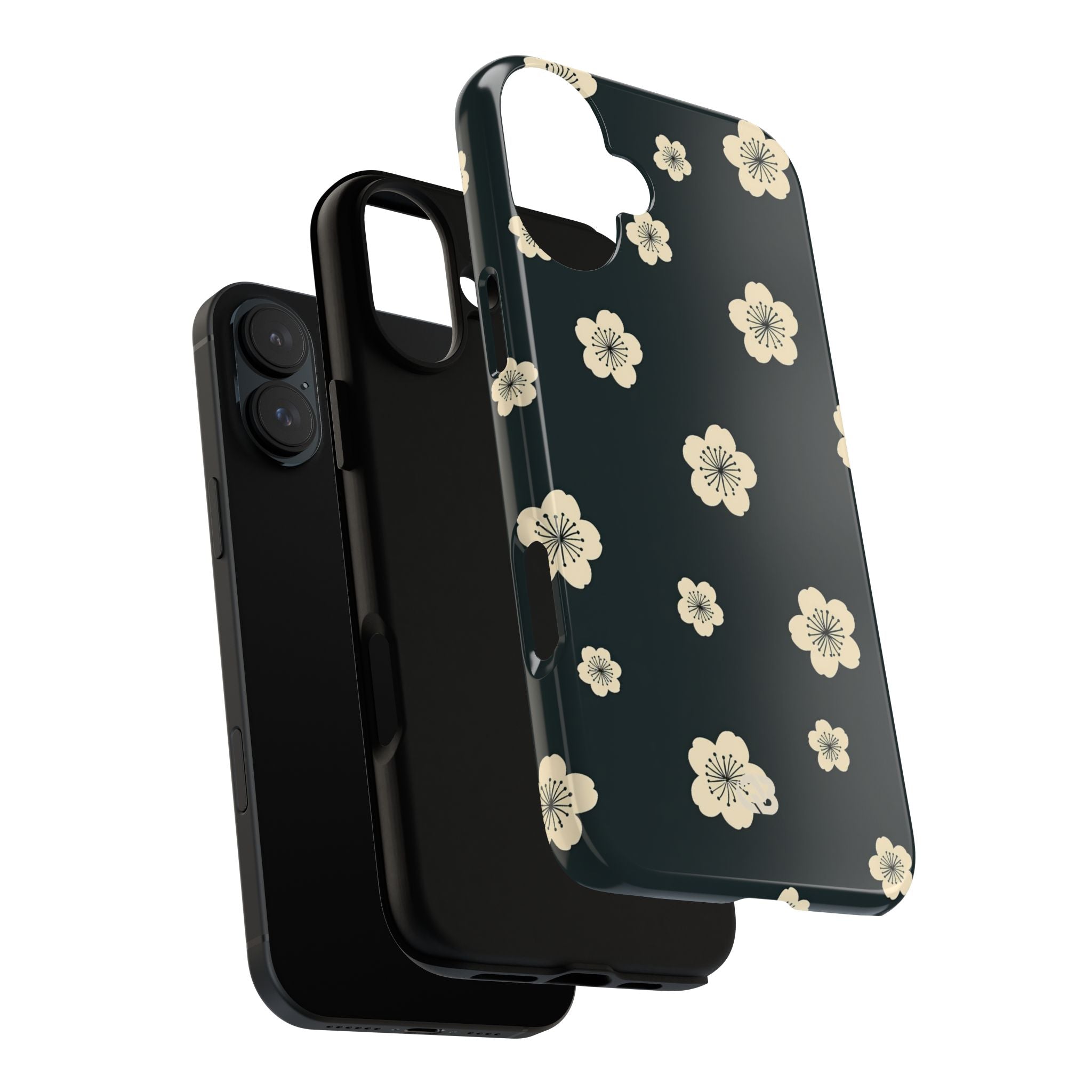 Teal Tough Phone Case for iPhone - Obsidian Cream Petals