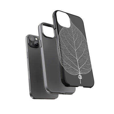 Black Tough Phone Case for iPhone - Bleached Leaf Lattice
