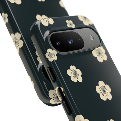 Teal Tough Phone Case for Google Pixel - Obsidian Cream Petals