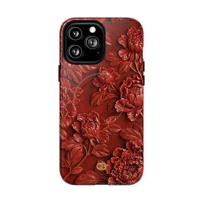 Cinnabar Peony Relief · Tough 2.0 Magnetic Phone Case for iPhone · Red