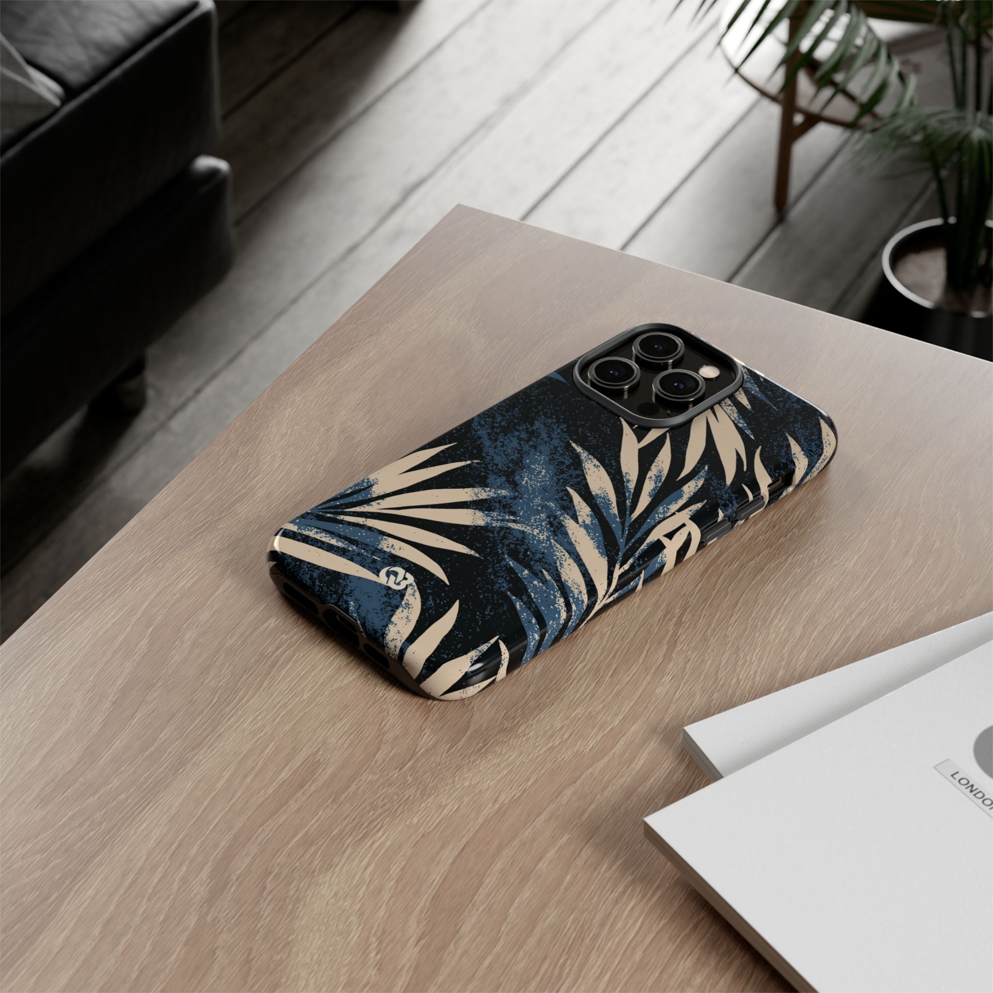 Blue Tough Phone Case for iPhone - Midnight Indigo Palm