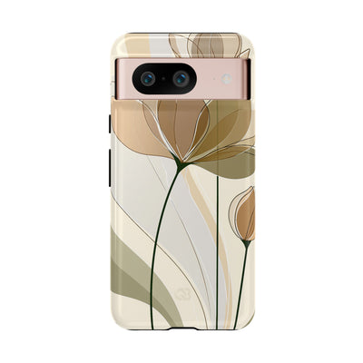 Beige Tough Phone Case for Google Pixel - Muted Ochre Petals
