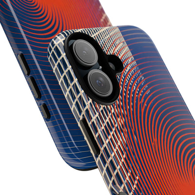 Blue Tough Phone Case for iPhone - Orange Orbit Grid