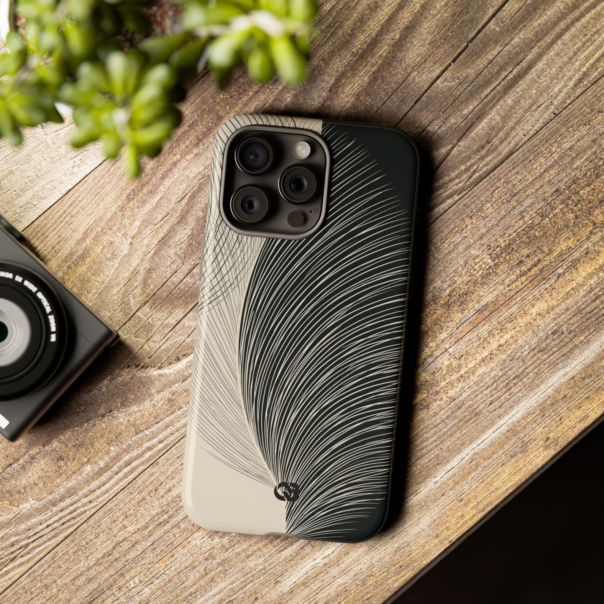 Beige Tough Phone Case for iPhone - Obsidian Cream Plume