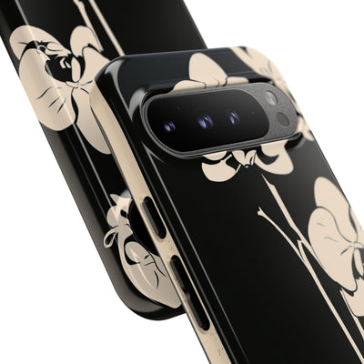 Black Tough Phone Case for Google Pixel - Obsidian Bone Orchid