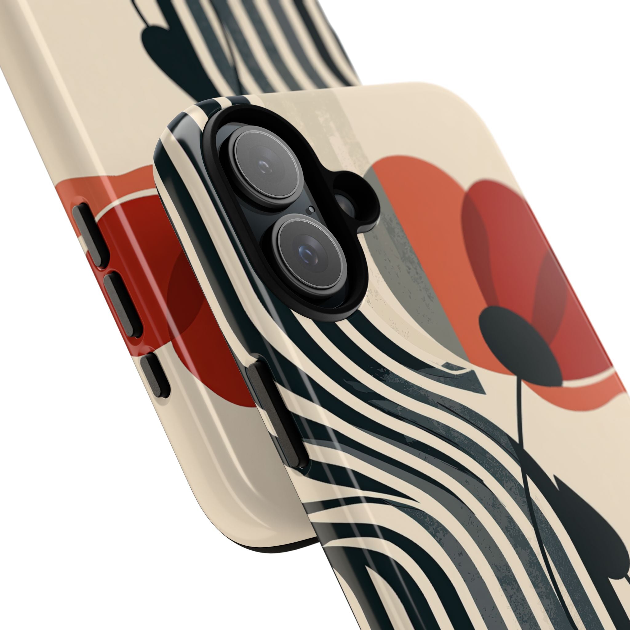 Beige Tough Phone Case for iPhone - Crimson Line Bloom