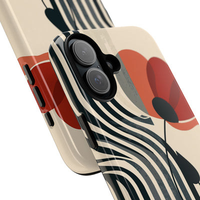 Beige Tough Phone Case for iPhone - Crimson Line Bloom