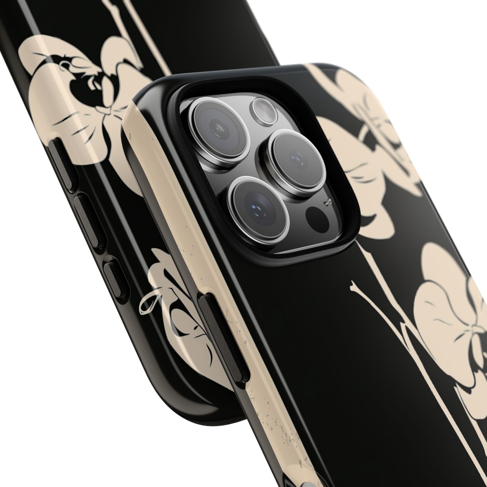Black Tough Phone Case for iPhone - Obsidian Bone Orchid