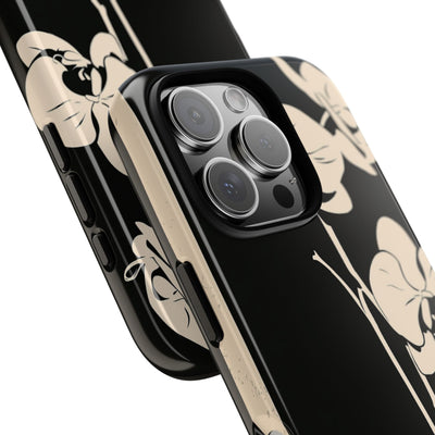 Black Tough Phone Case for iPhone - Obsidian Bone Orchid