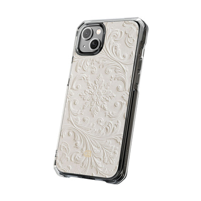 White Impact MagSafe Phone Case for iPhone - Alabaster Floral Relief