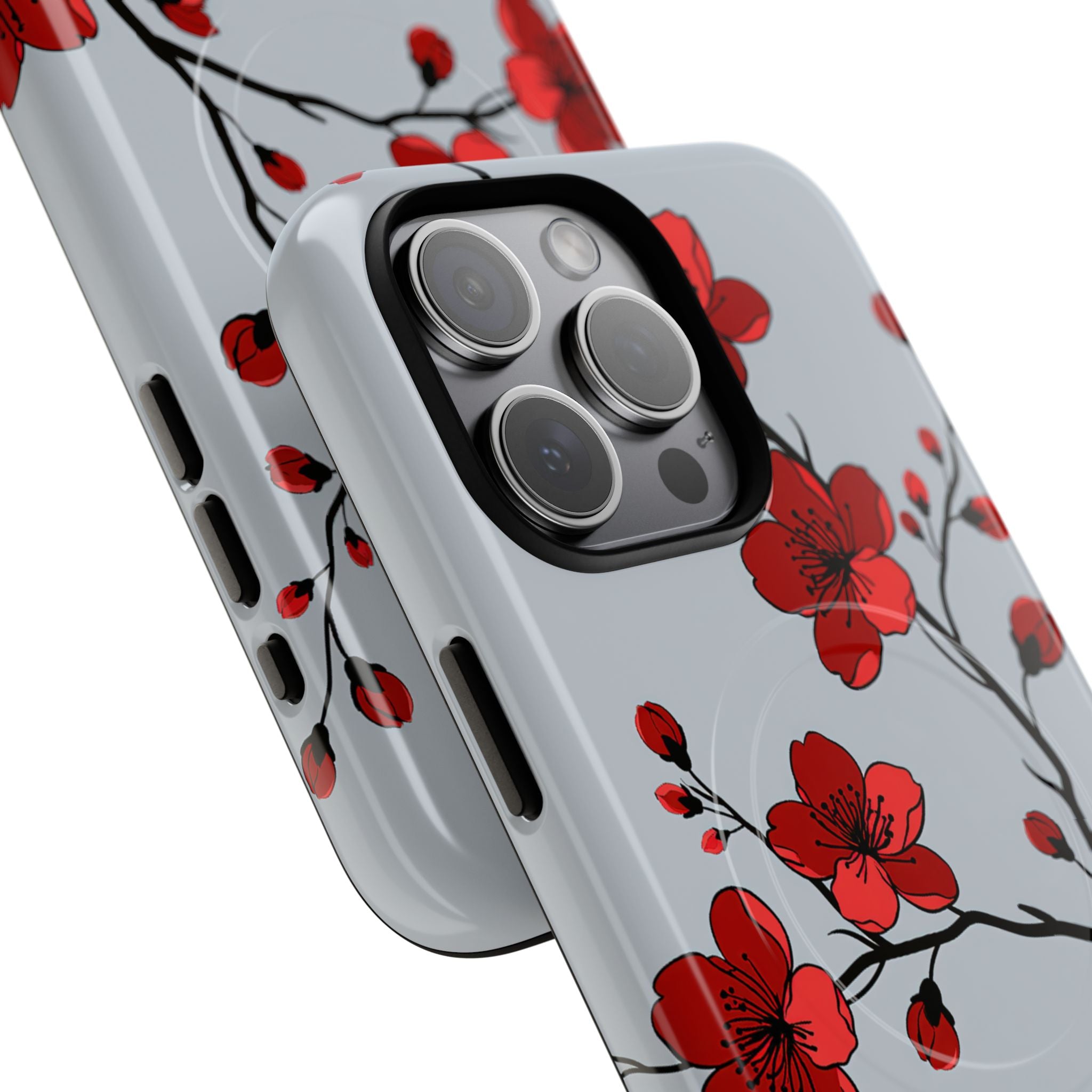 Grey Tough 2.0 Magsafe Phone Case for iPhone - Crimson Blossom Onyx