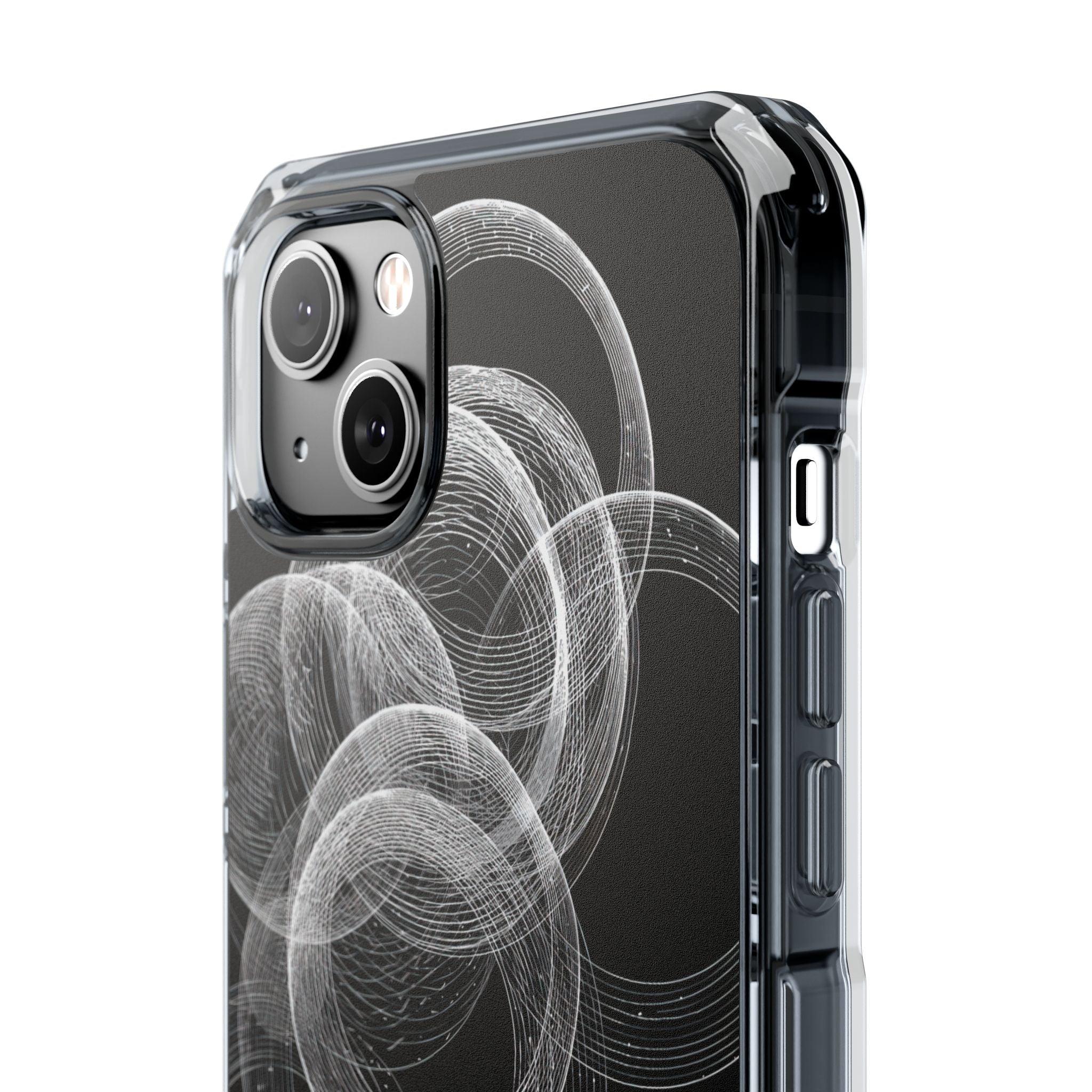 Black Impact MagSafe Phone Case for iPhone - Kinetic Wireframe Orbit