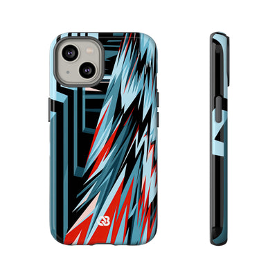 Blue Tough Phone Case for iPhone - Glitch Peak Cyan