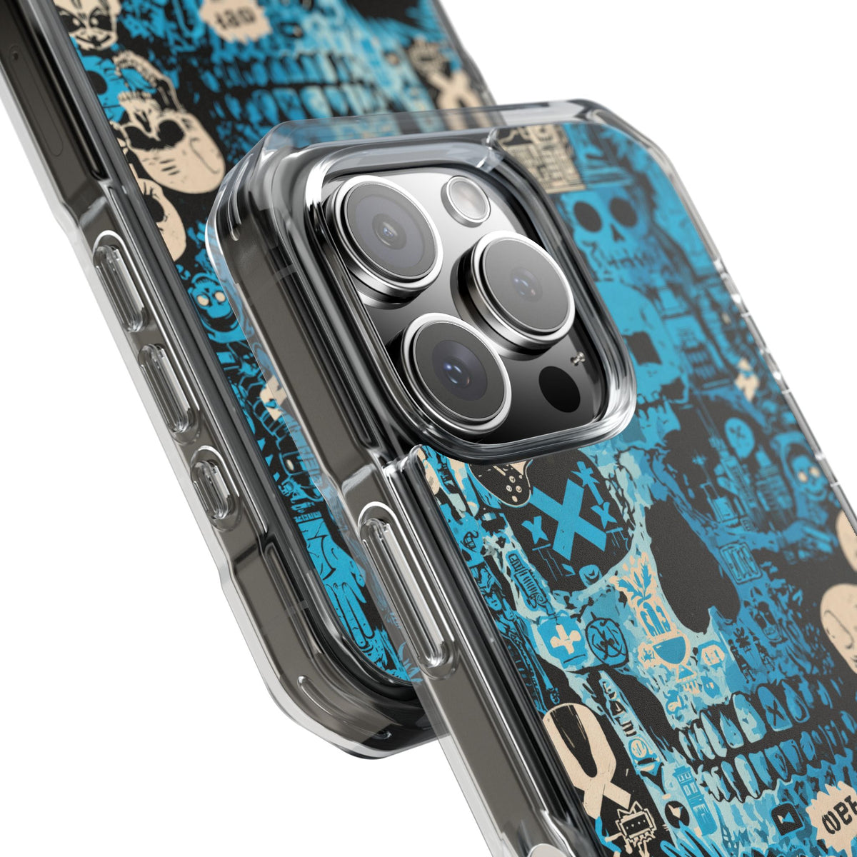 Electric Skull Graffiti · Clear Impact Magnetic Phone Case for iPhone · Blue