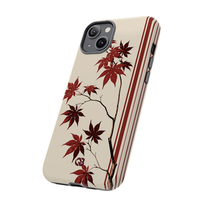 Red Tough Phone Case for iPhone - Crimson Momiji Stripe