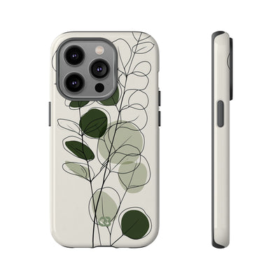 Green Tough Phone Case for iPhone - Muted Eucalyptus Sketch