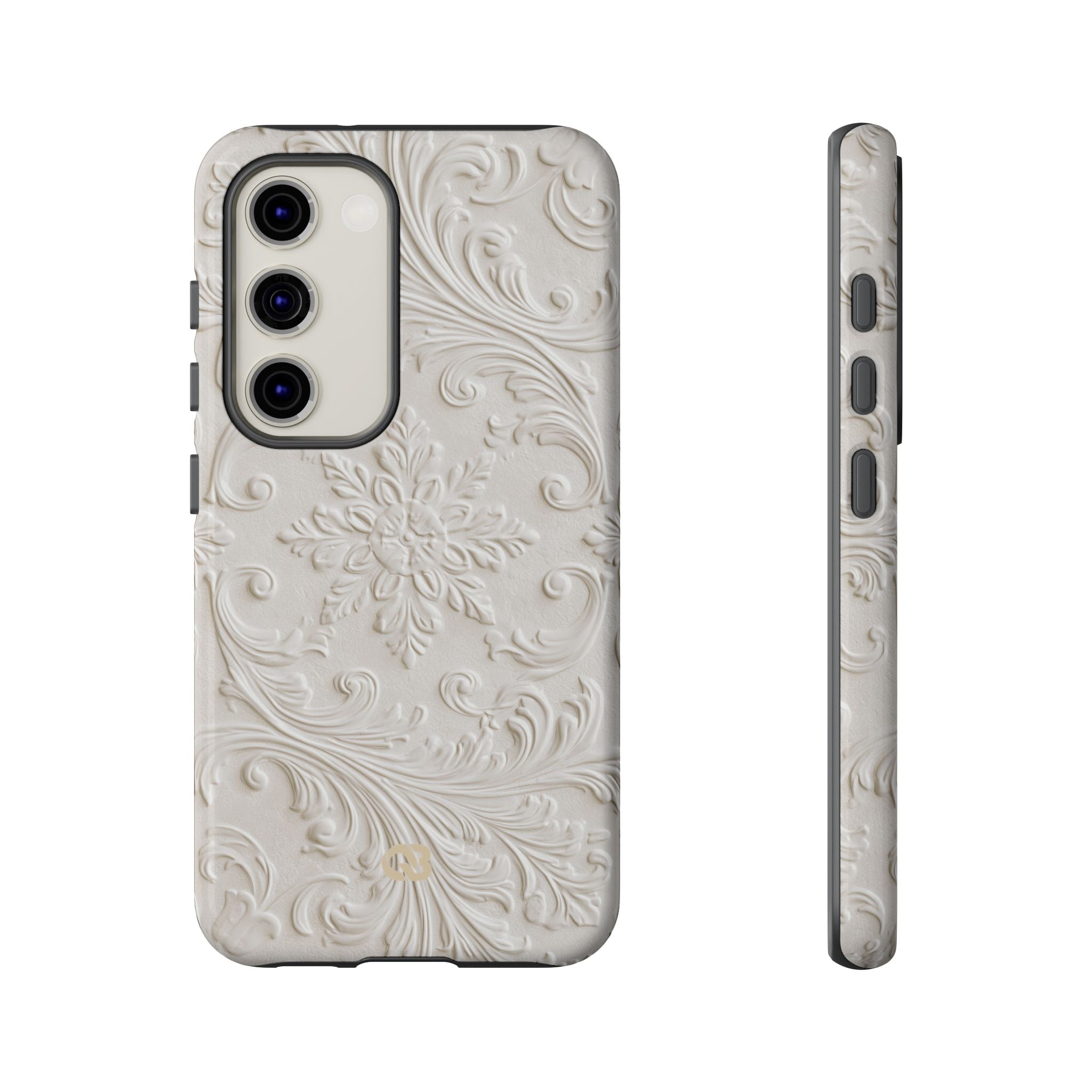 White Tough Phone Case for Samsung - Alabaster Floral Relief