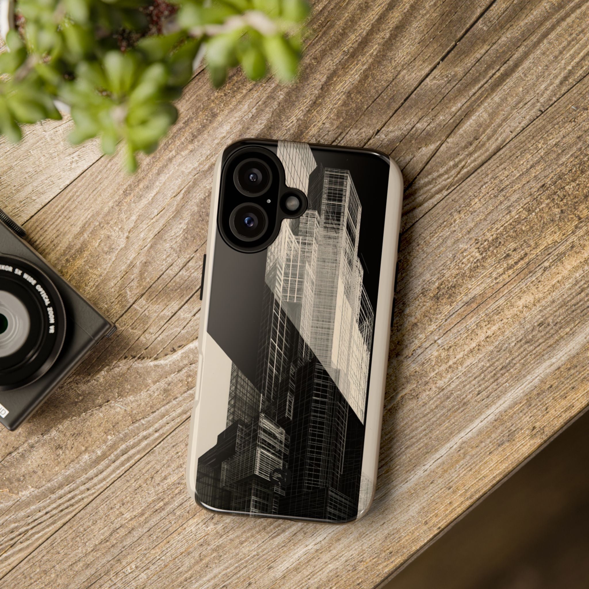 Beige Tough Phone Case for iPhone - Monolith Urban Grid