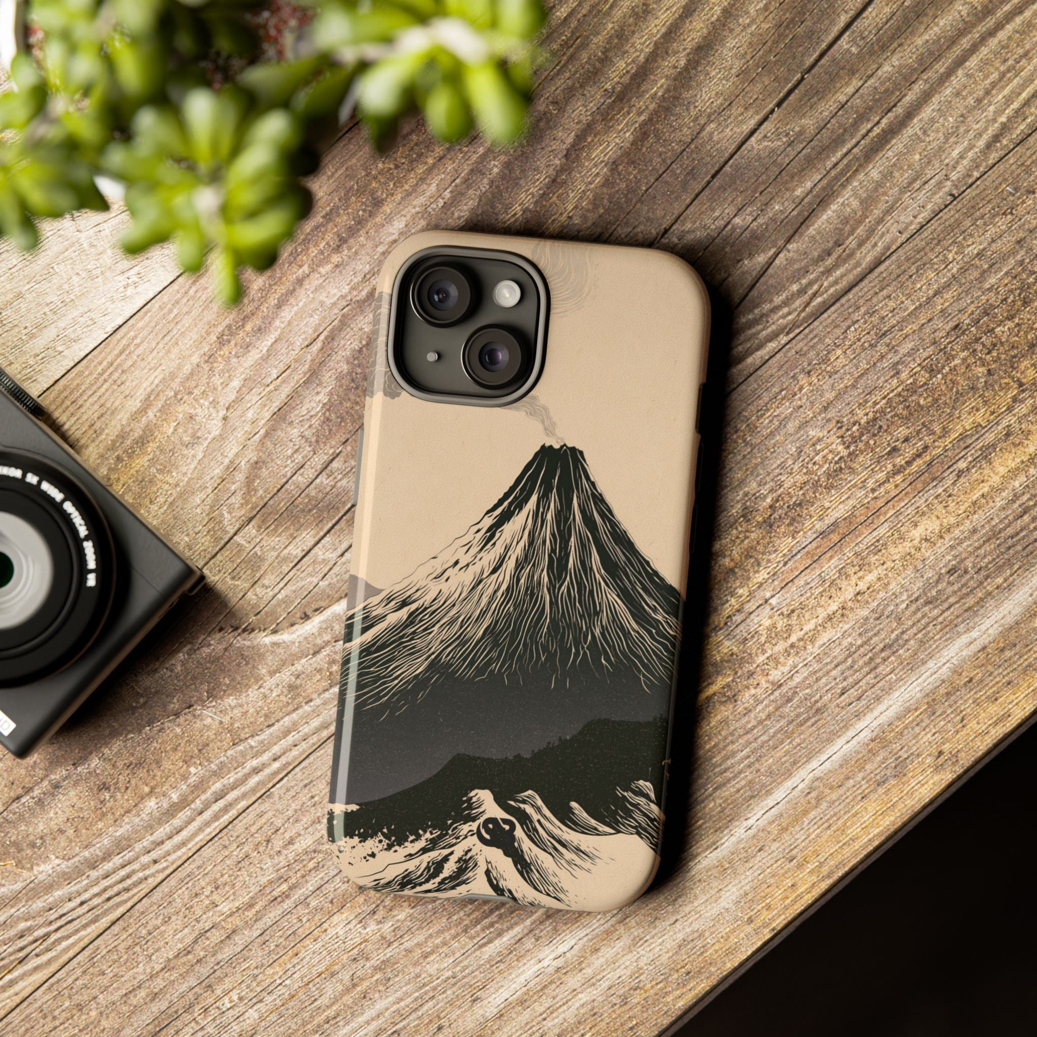 Beige Tough Phone Case for iPhone - Obsidian Ink Summit
