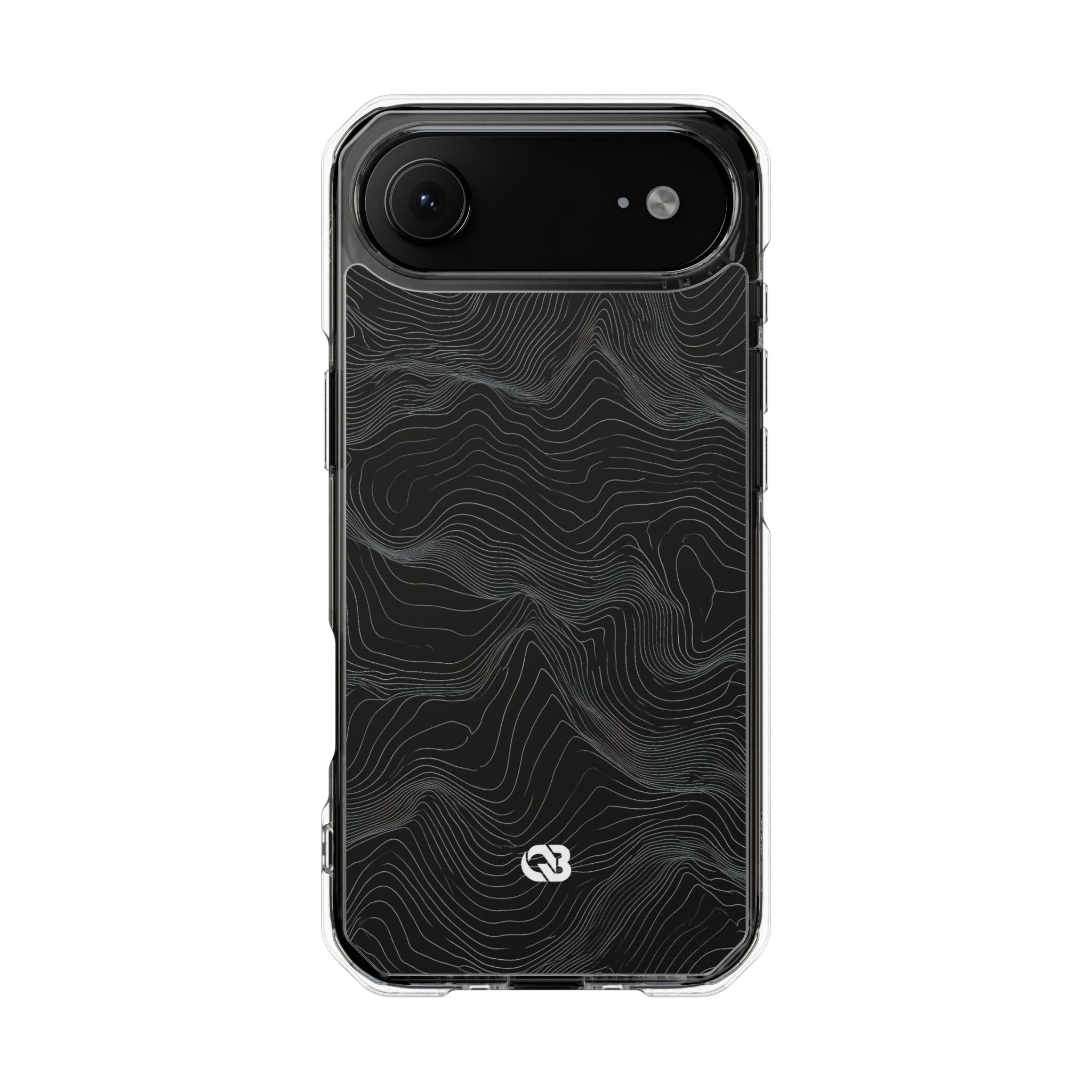 Black Impact MagSafe Phone Case for iPhone - Obsidian Topo Wireframe