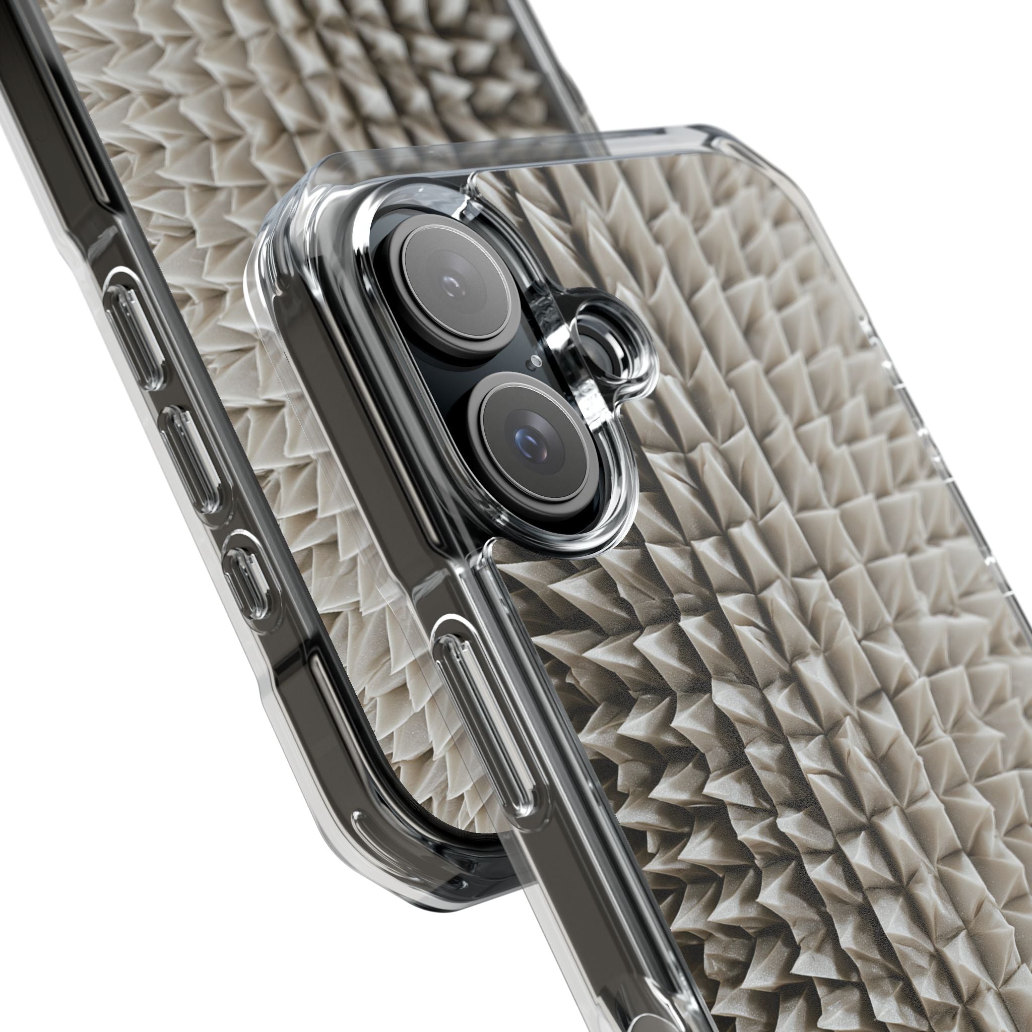 Beige Impact MagSafe Phone Case for iPhone - Bone Spiked Grid