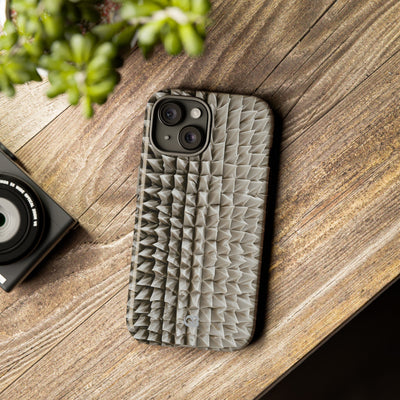 Beige Tough Phone Case for iPhone - Bone Spiked Grid