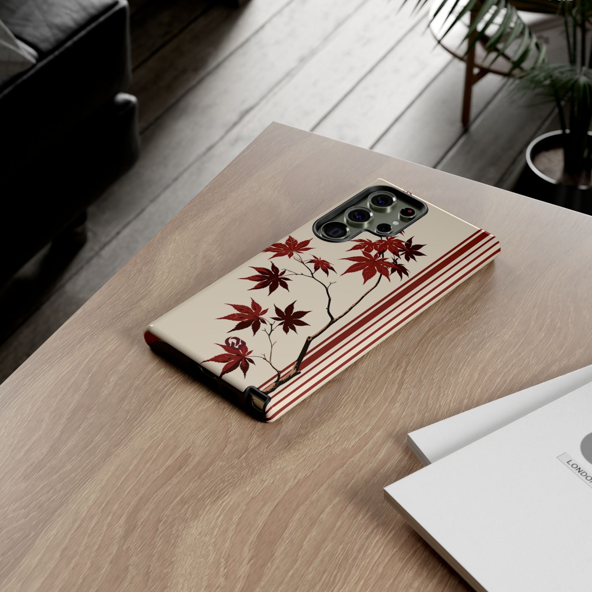 Red Tough Phone Case for Samsung - Crimson Momiji Stripe