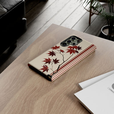 Red Tough Phone Case for Samsung - Crimson Momiji Stripe