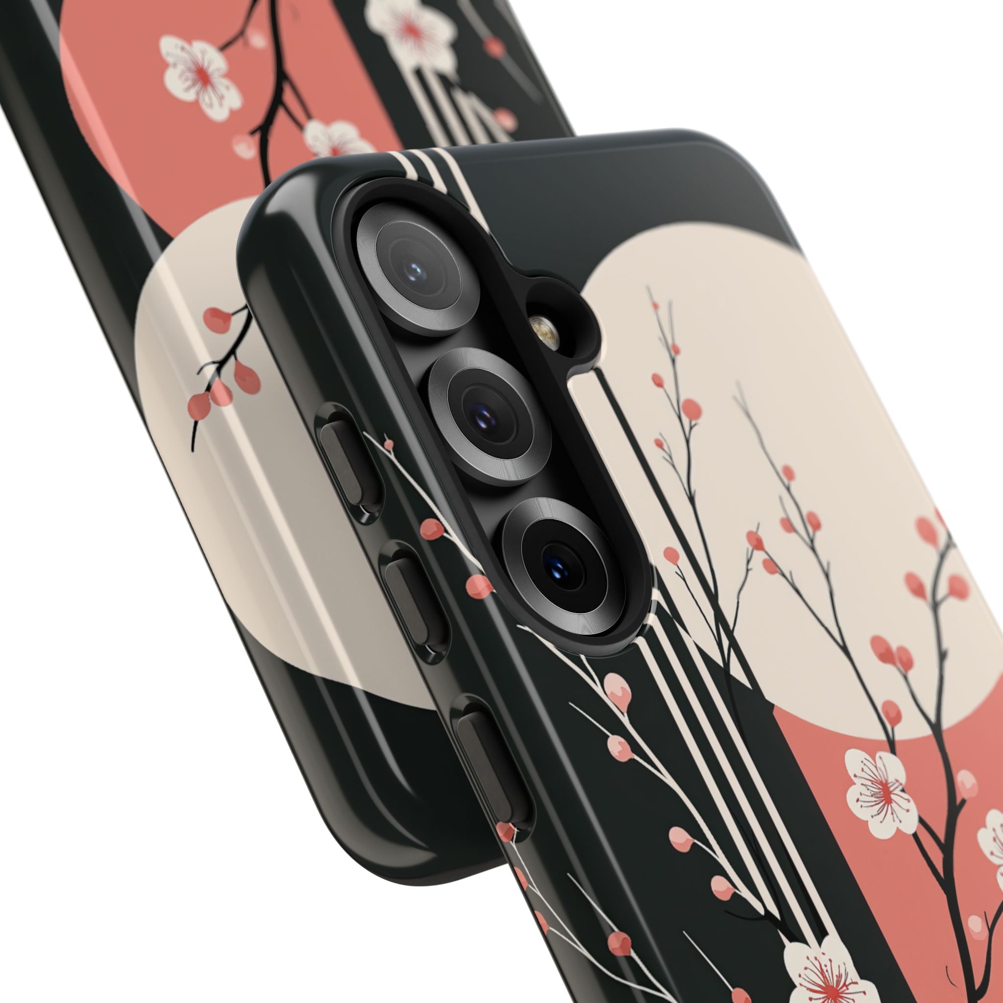 Black Tough Phone Case for Samsung - Kyoto Midnight Blossom