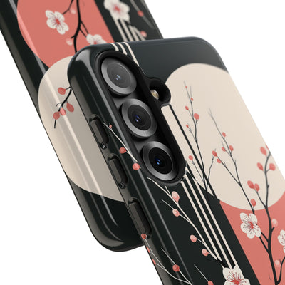 Black Tough Phone Case for Samsung - Kyoto Midnight Blossom