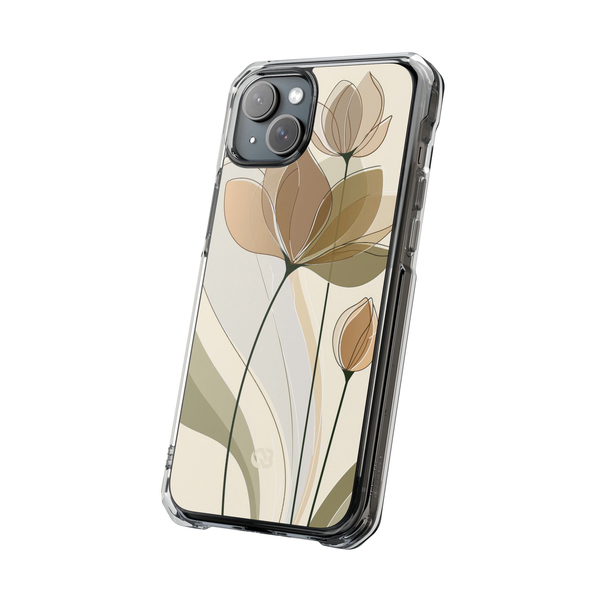 Beige Impact MagSafe Phone Case for iPhone - Muted Ochre Petals