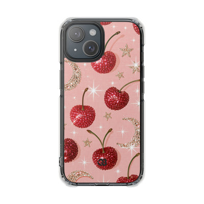 Bedazzled Ruby Cherries · Clear Impact Magnetic Phone Case for iPhone · Pink