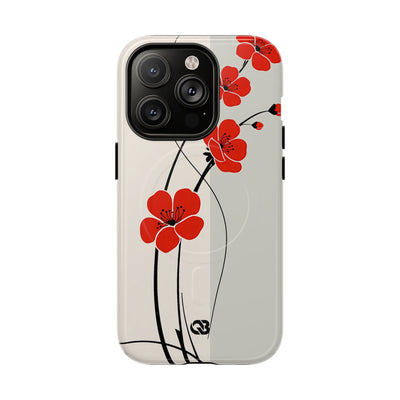 Beige Tough 2.0 Magsafe Phone Case for iPhone - Scarlet Ink Petals