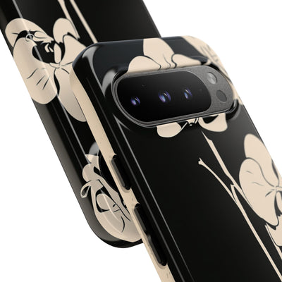 Black Tough Phone Case for Google Pixel - Obsidian Bone Orchid