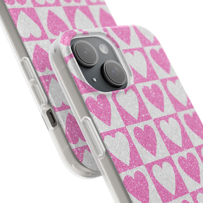 Glitter Heart Grid iPhone 15 Case - Soft