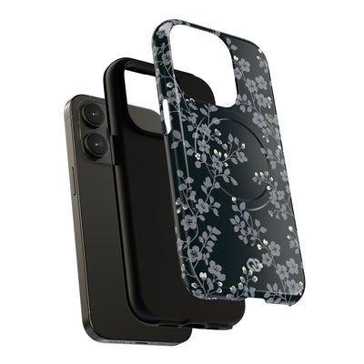 Black Tough 2.0 Magsafe Phone Case for iPhone - Midnight Slate Blossom
