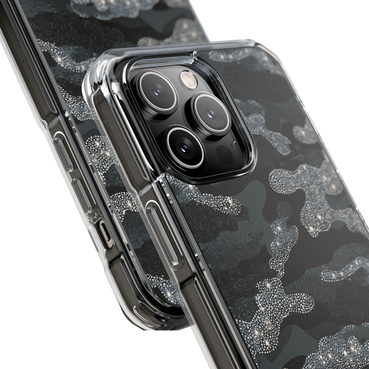 Glitter Shadow Camo · Clear Impact Magnetic Phone Case for iPhone · Black