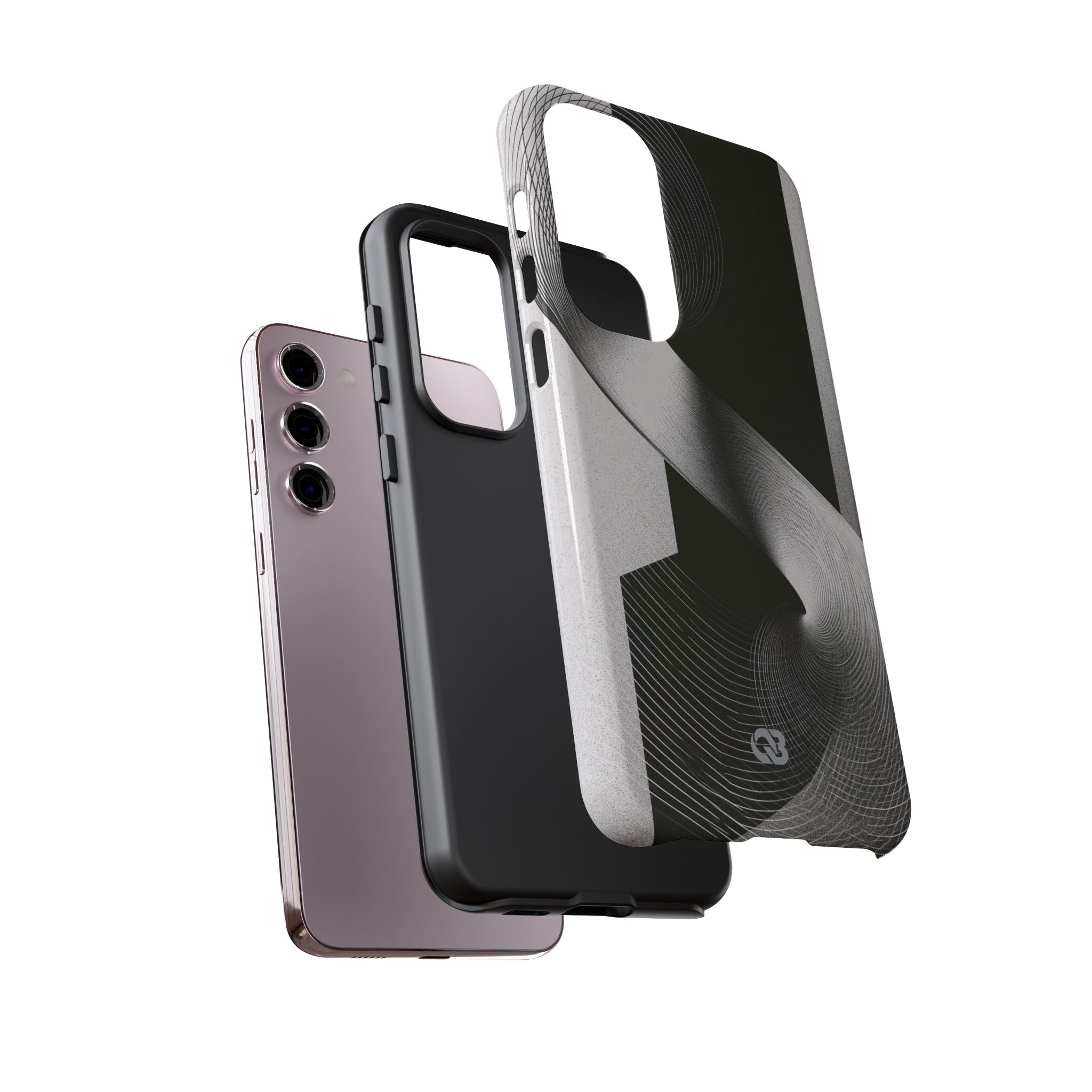 Grey Tough Phone Case for Samsung - Obsidian Moiré Wave
