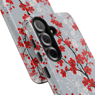 Grey Tough Phone Case for Samsung - Crimson Sakura Slate