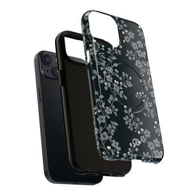 Black Tough 2.0 Magsafe Phone Case for iPhone - Midnight Slate Blossom