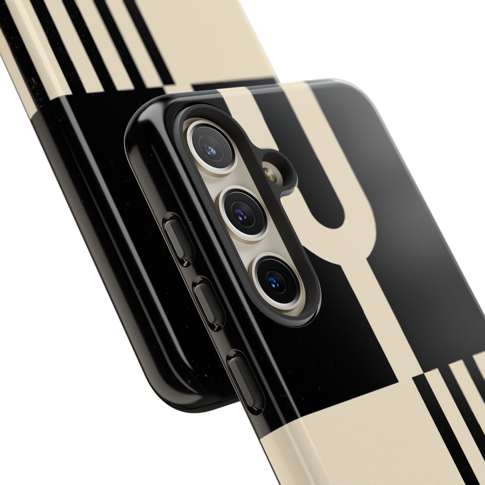 Black Tough Phone Case for Samsung - Ivory Signal Grid